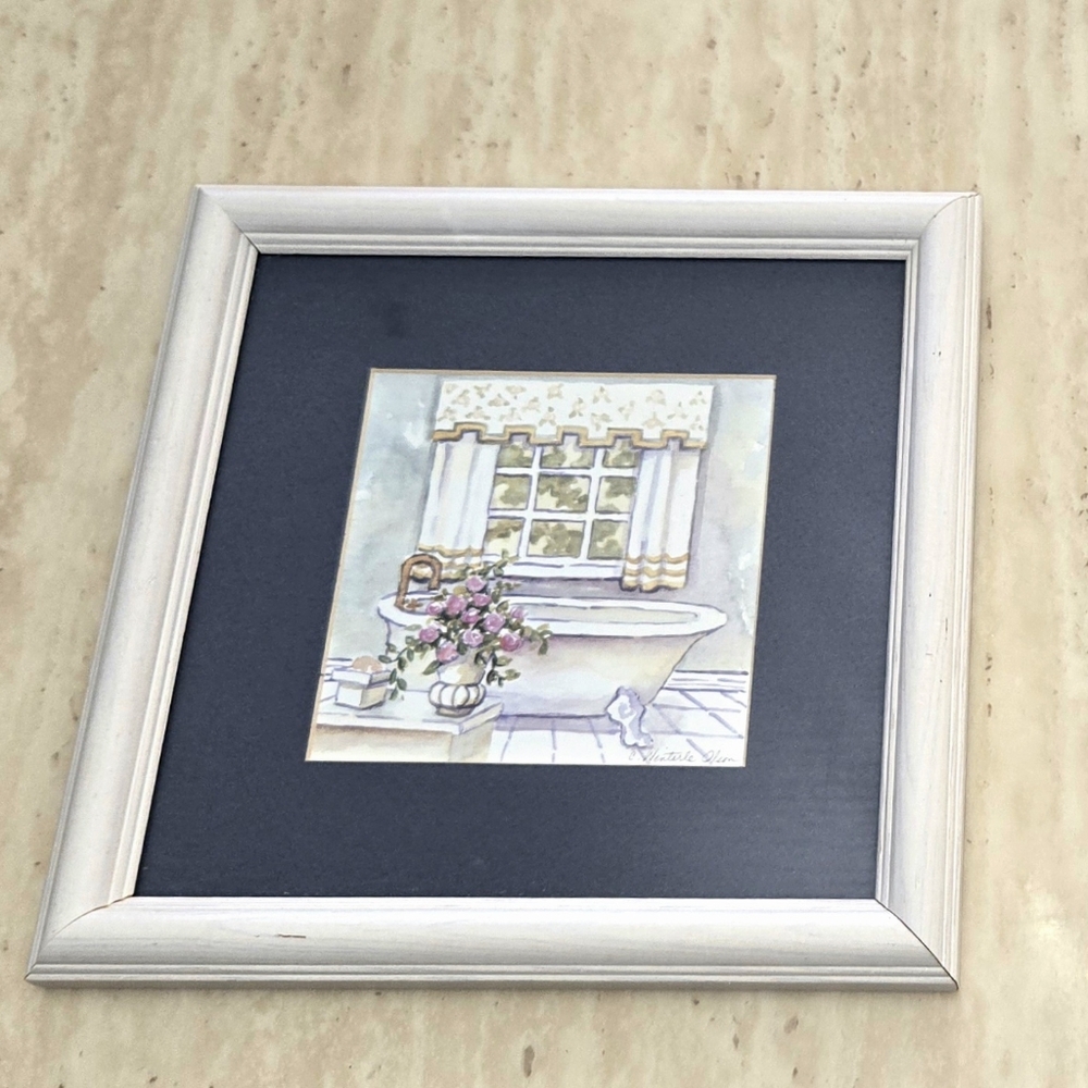 Elegant White Framed Bathroom Art